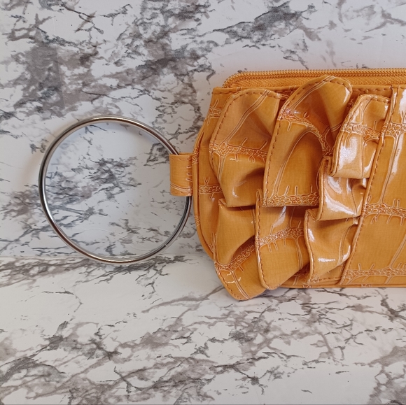 EUC Chateau Yellow Ruffle Purse with Hoop Handle - Picture 2 of 6